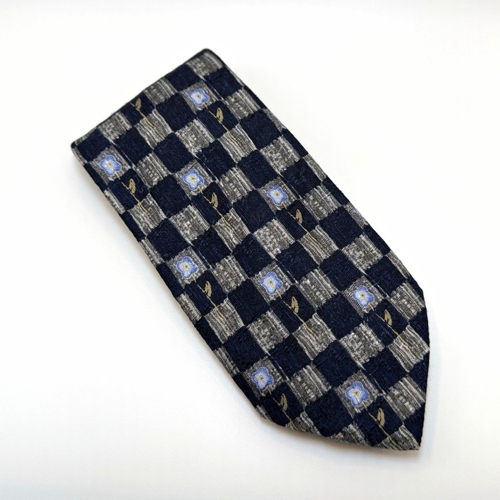 Jos. A. Bank Corporate Collection 100% Silk Tie Navy Gray Blue Plaid Check